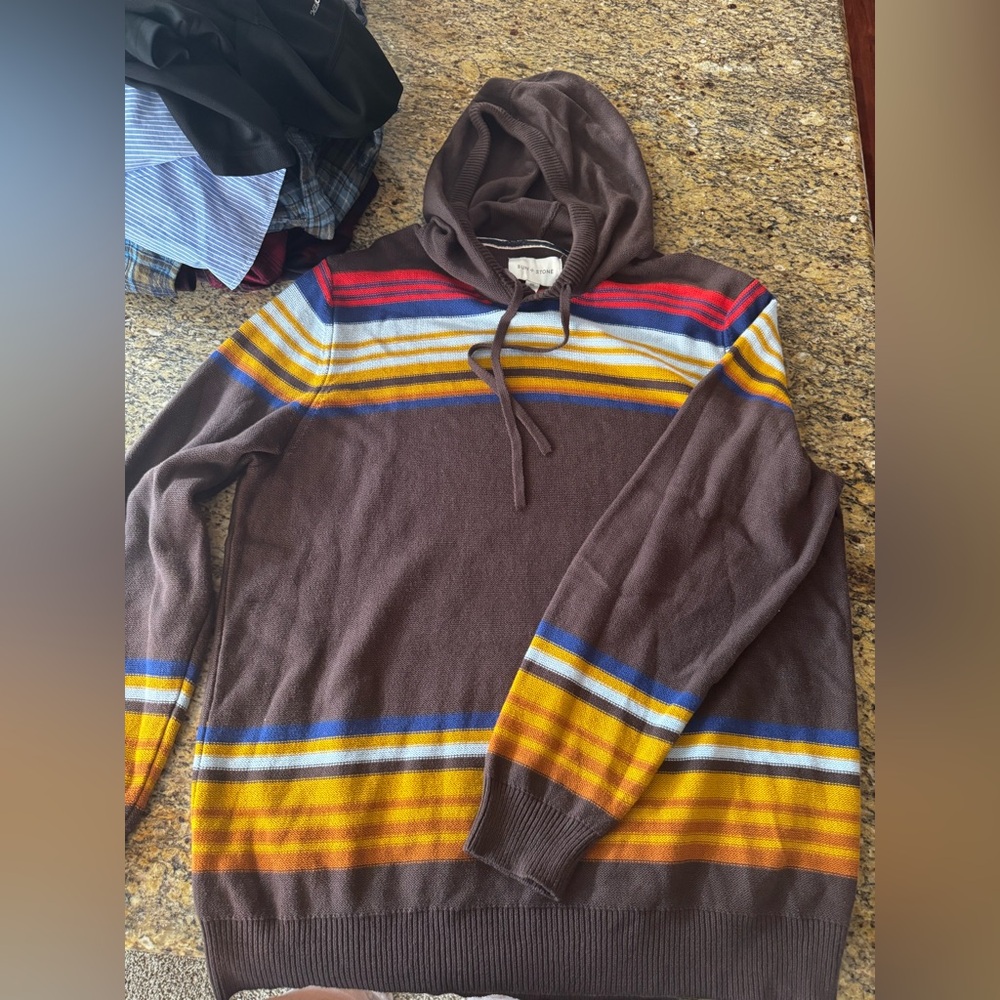 Sun + Stone Multicolor Striped Hooded Sweater